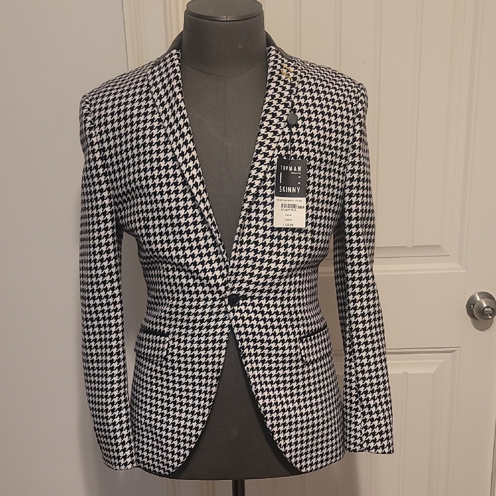 Topman Monochrome Houndstooth Blazer